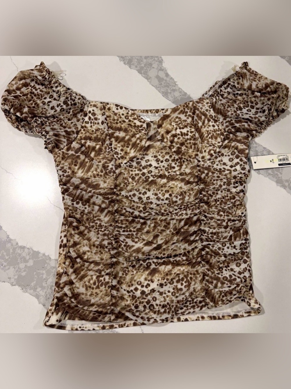 No Boundaries Brown Animal Print Ruched Women’s Top